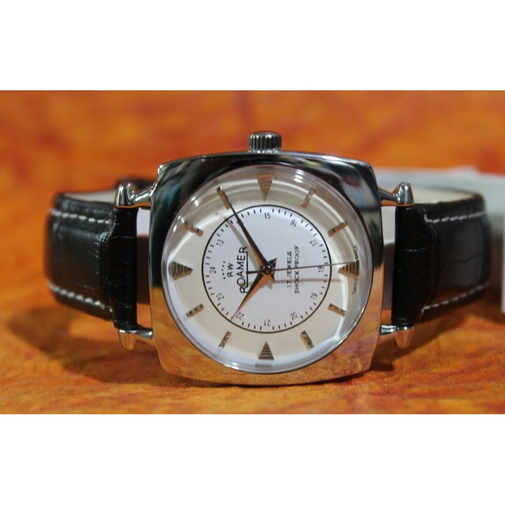 Antique Swiss Vintage Roamer ST96 17 Jewels Hand Wind cream  Dial Men Wristwatch